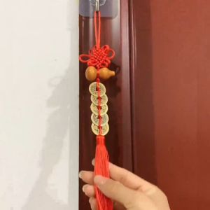 已开光 桃木葫芦五帝钱挂件门对门家用卧室门人财两旺真品纯铜加厚保平安中国结 Opened Peach Wood Gourd Five Emperors Money Pendant Door-to-door Household Bedroom Door Rencai Liangwang Genuine Pure Copper Thickened To Ensure Safety Chinese Knot