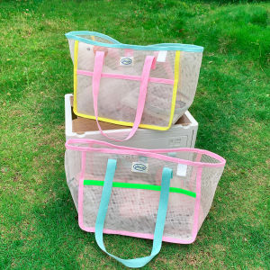 Ins Summer Simplicity Mesh Womens Portable Bag Camping Portable Snacks Buggy Bag Large Capacity Supermarket Shopping Bag Women