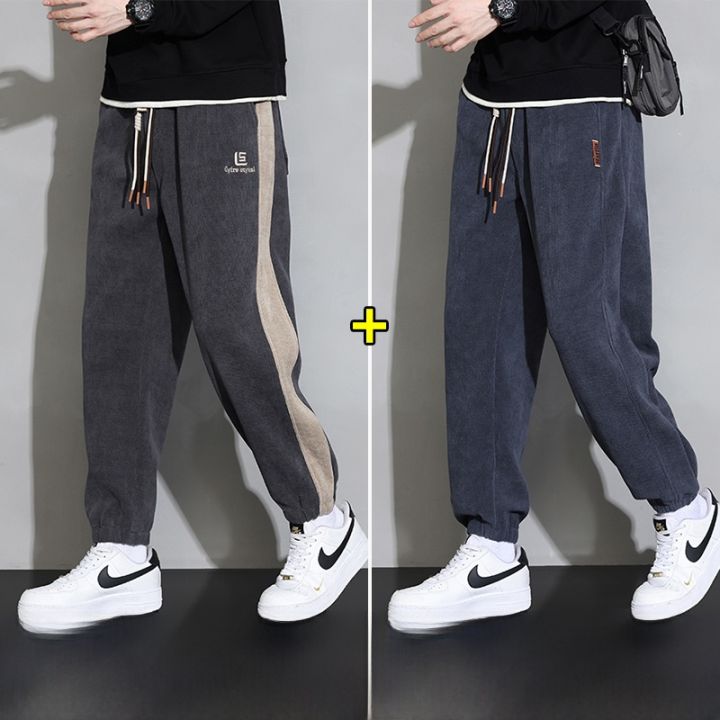 ROMON%20%7C%20Lormen%20Men's%20Corduroy%20Casual%20Pants%20Loose%20Sporty%20Workwear%20Long%20Trousers%20Snug%20Fit%20Sweatpants%20Fashionable%20Urban%20Style%20Autumn%20-%20Image%207