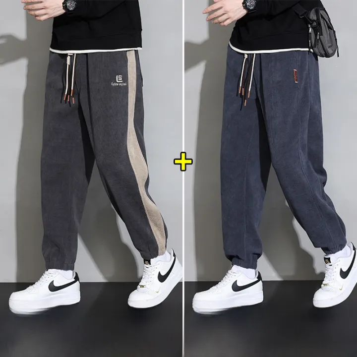 ROMON%20%7C%20Lormen%20Men's%20Corduroy%20Casual%20Pants%20Loose%20Sporty%20Workwear%20Long%20Trousers%20Snug%20Fit%20Sweatpants%20Fashionable%20Urban%20Style%20Autumn%20-%20Image%207