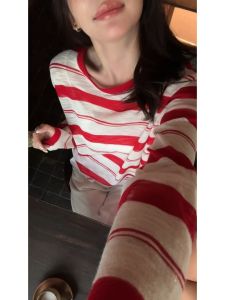 YUEZHONGWEI | Red Striped Ice Silk Sunscreen Breathable Shirt