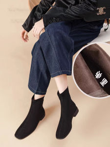 Elastic Slim Boots Real Leather Martin Flat Bottom Womens Shoes Spring New Style Casual Deep Mouth Single Shoes round Toe