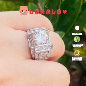Nhẫn Nam Vàng Trắng Ngầu Đẹp Nhẫn Nam Đính Đá Cao Cấp Không Phai Tặng kèm hộp Lokalo - Đeo Dự Lễ Tiệc Uống Cà Phê Rất Sang 19.03.24