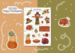 Sticker tự thiết kế - sticker sheet happy thanksgiving - hình dán sổ nhật kí bullet journal - unim025