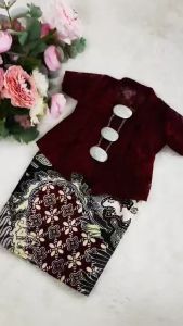 Kebaya Kids Newborn - 4Y Kebaya Budak Baju Raya Budak 2025 Warna Merun Maroon Colour