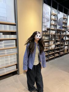 Blue Plaid Long Sleeve Shirt Womens Inner Wear Casual Loose Style Spring New Arrival Korean Version Button Detail Polo Collar