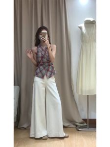 Quần Jeans Denim Ống Loe Lụa Màu Trắng Cạp Cao Mùa Hè Mỏng Rộng Rãi Quần Dài Đến Sàn Ống Rộng Cạp Cao Cho Nữ