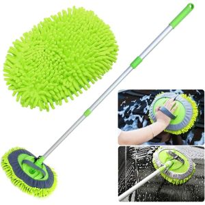 Car Wash Brush Kit Microfiber Mop Sponge with Long Handle Chenille Microfiber Car Cleaning Brush Kit Supplies Car Washing Mop Kit
