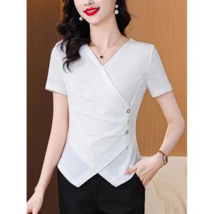 QIAOXIZI | Summer Loose V-Neck Cotton Short Sleeve Slimming Youthful T-Shirt