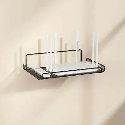 Stainless Steel Wall-Mounted Router Shelf No-Drill Space-Saving Organizer for TV Top Boxes Keys Small Items in Living Room