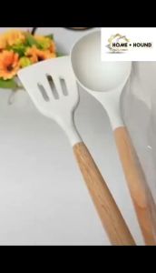 HOME+HOUND Essential Silicone Cooking Utensil Set with Wooden Handles 3-Piece Non-Stick Kitchen Tool Collection