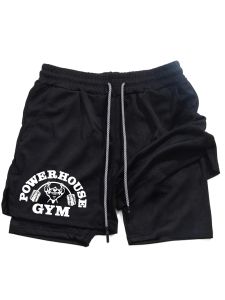 Quick-drying Sports Shorts Mens 2-in-1 Fitness Pants Running Exercise Shorts Sportswear with Mobile Phone Pocket Mens Clothing