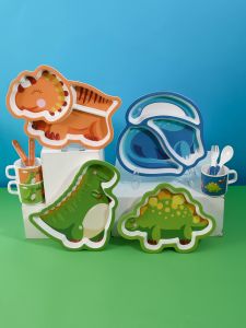 TP Dinosaur Childrens Tableware Baby Cartoon Cute Home Meal Bowl Kindergarten Anti-scalding Shape Dinner Plate Formalin