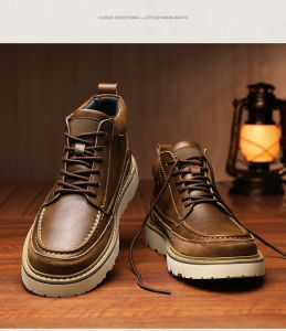 Mens Martin Boots Genuine Leather Breathable Casual Retro Work Shoes British Style Short Boots Spring Autumn round Toe