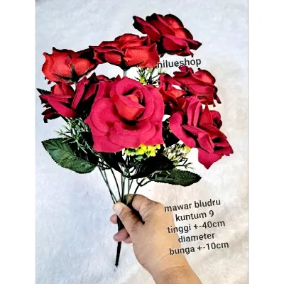 Bunga Mawar Artificial mawar merah bludru cabang 9