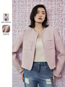 Áo Khoác Tweed Đính Đá Sang Trọng Màu Hồng