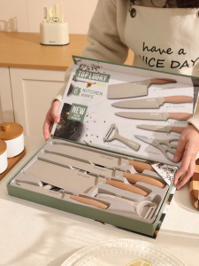 Stainless Steel Kitchen Knife Set 6pcs Bread Knife Cleaver Scissor Non-stick Precision Knife Chef Knife Meat Knife Cooking Knife Sets