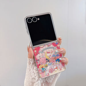 Sanrio | Original Sanrio Leopard Print KT Folding Phone Case for Samsung Z Flip 7 Z Flip 5 6 Plating Frame Shockproof Protective Cover