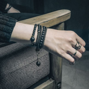 Retro Black Agate Bead Bracelet Womens Necklace Two-In-One Multi-Circle Sweater Chain Personality Design Hand Jewelry