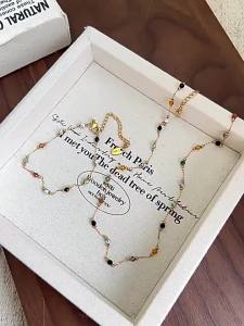 ** New Sale Natural Colored Stone Beads Anklet For Womens New Trend Fashion Thin Chain Anklet Jewelry Gift