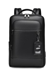 2024 New Large Capacity Leather Business Travel Backpack Mens Double Shoulder Bag Casual Simple Style for Youth with Zipper