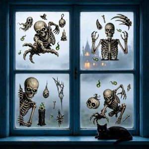 Halloween Decoration Decals Scary Skull Pumpkin Window Stickers for Home Living Room Glass Door Easy to Apply Removable