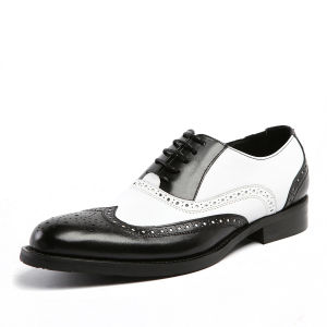 British Style Brogue Mens Shoes Leather Casual Pointed Toe Business Casual Shoes Black And White Genuine Leather Mens Shoes Wedding Shoes Trendy