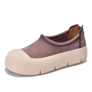 Retro Thick Bottom Womens Shoes Leather Casual Sneakers Summer New Style Large Head Ladies Single Shoes Cowhide Leisure Shoes