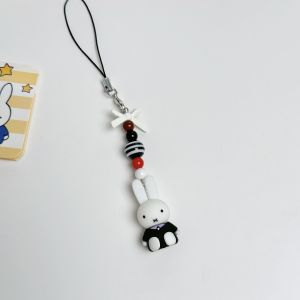 Bandai | Best Fashion Miffy Keychain Kawaii Anime Little Rabbit Bow Creative Y2K Punk Style Bag Cute Cartoon Charm Girl Gift Adorable