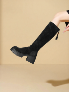 Josiny | Long High-heeled Fashion Boots Black Pearl Knight Style
