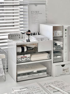 Acrylic Desktop Organizer Drawer Style Storage Box Office Supplies Clutter Organizer Rectangular Shape Plastic Material