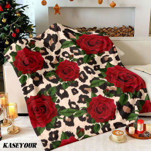 Beast Kingdom | Leopard Roses Glam Winter Summer Flannel Blanket Throw Fleece Soft Fuzzy Plush Cozy Fleece Blankets for Sofa Ideal Gifts
