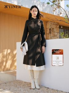 Winter Wool-Cashmere Blend Double-Face Coat Button Diagonal Placket