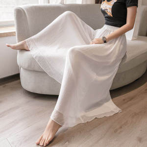 Oversized Swing White Chiffon Elegant Drooping Wide-Leg Pants Female Loose All-Matching Elastic Waistband Double Layer Yoga High-Waisted Trousers