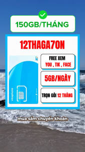 ( GIÁ TỐT ) Sim 5G Vinaphone 12THAGA70N - 5GB/Ngày  150GB/tháng + Miễn Phí You Tik Face - Trọn Gói 12 Tháng - FREESHIP - CHƯA KÍCH HOẠT