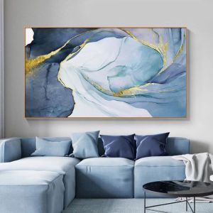 lukisan blue gold ocean abstrak lukisan cloudy colorful modern teksture hiasan dinding modern aesthetic