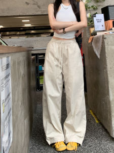 150 Little Sized Man American Retro High Street Drawstring Ankle-Tied Cargo Pants Female Summer Loose Casual High Waist Straight Pants