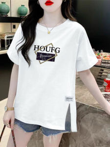 เสื้อยืดแขนสั้นผู้หญิงคอตตอนแท้ ทรงหลวม ระบายอากาศได้ดี ระบายความชื้นได้ดี แฟชั่นฤดูร้อน แขนสั้น แขนยาวครึ่งตัว