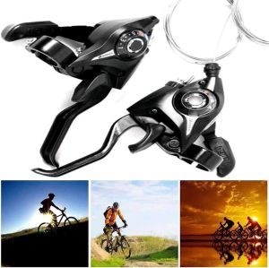 Bike Gear Shifter 3 x 7/8 21/24 Speed Bicycle Brake Levers with Gear Indicator and Left Right Brake Lever Shifter Set with Grips