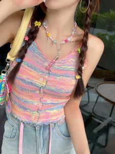 Womens Wide Shoulder Tank Top Inner Wear Spicy Thai Style Dopaamine Bottoming Sleeveless Summer Shirt Outerwear