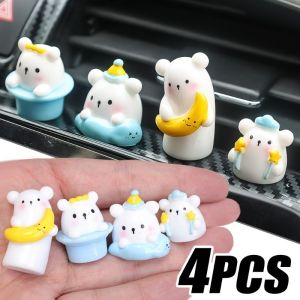 เครื่องประดับรูปหมีแสนวิเศษสำหรับรถยนต์4ชิ้นของประดับคอนโซลแดชบอร์ดศูนย์รถยนต์ลายการ์ตูนของประดับภายในหมีสำหรับตกแต่ง