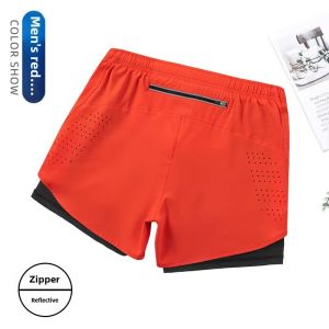 Mens Summer Sporty Shorts Fake Two-Piece Quick Dry Breathable Double Layer Running Fitness Inner Belted Three-quarter Length Pants