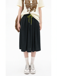 Tencel Acetate Blend Contrast Drawstring A-line Skirt Elastic Waist