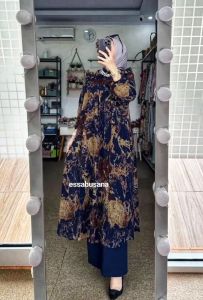 ONE SET TUNIK PLUS HIJAB RAYON MIX CRINGKLE SETELAN CELANA TUNIK TERBARU 2024