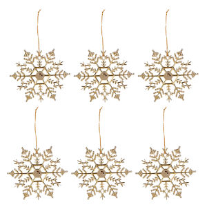 6pcs 10cm Plastic Gold Silver Glitter Powder Snowflake Christmas Tree Pendant Decorative Hanging Home Decor