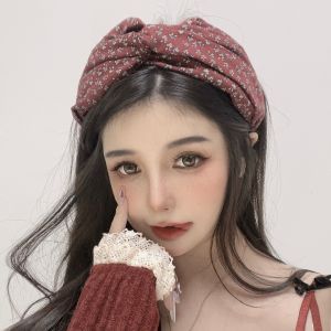 Korean Style Wide Edge Hairband Womens Sweet Retro Cross Fabric Floral Hairpin Popular Headwear Fashionable Hair Accessories