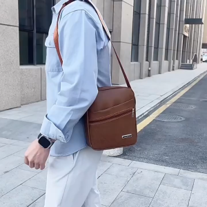 Mens PU Leather Crossbody Sling Bag Waterproof Lightweight Casual Shoulder Bag for Daily Use