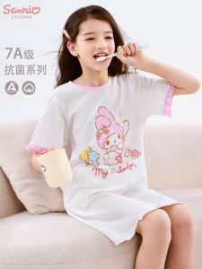 MeiLetti Girls Cotton Sleepwear Thin Home Clothes Childrens Pure Cotton Nightgown Spring Summer Lightweight Princess Style