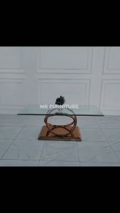 Meja Tamu Stainless Gold Top Kaca