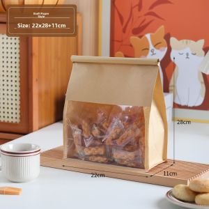 Bakery Bread Toast Packaging Bag Transparent Baking Pastry Square Bag Eight-Sided Sealed Edge Iron Wire Cotton Paper Bag
